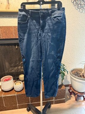 Chico's Dark Blue Cropped Jeans with Side Sequin Trim